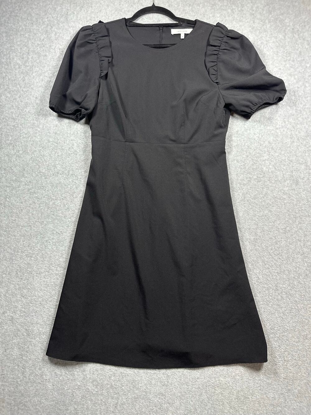 Lark & Ro Fit & Flare Dress Women Size 8 Black Romantic Puff Sleeves Back Zipper